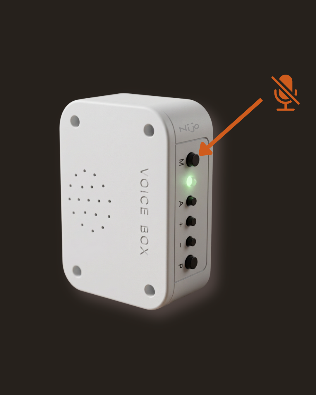 NijO Voice Box - the hardware mute switch physically disconnects the microphone